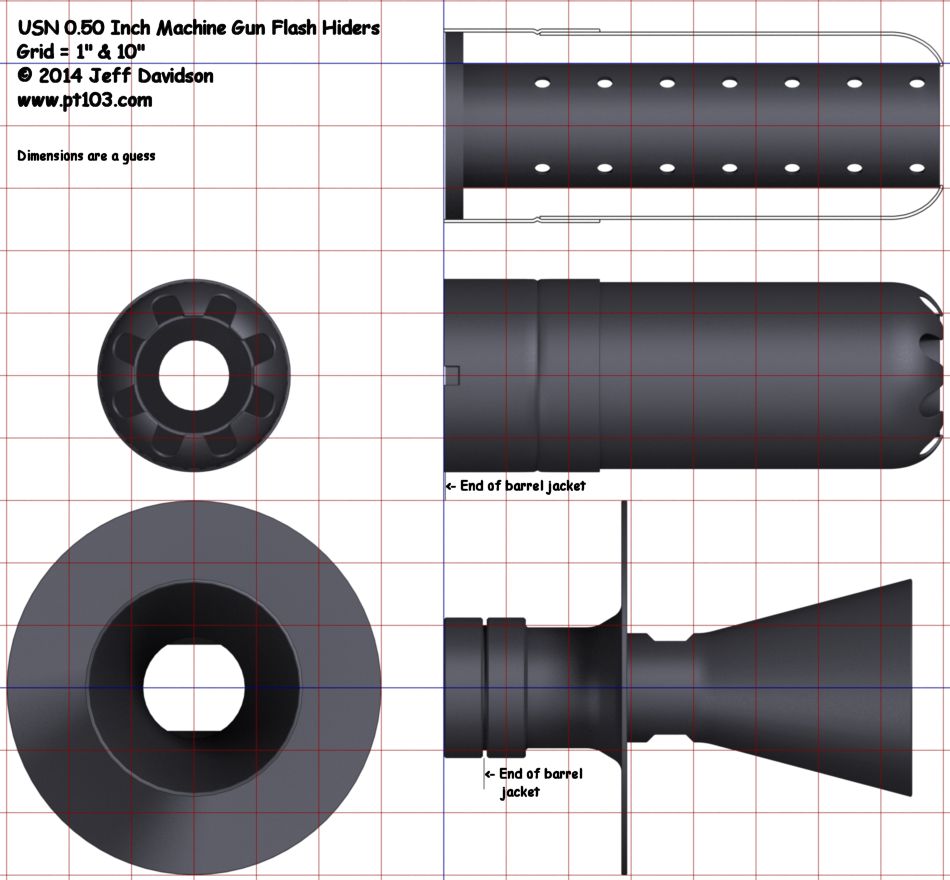 PT Boat Browning .50 Cal M2 Aircraft Flash Hider Dimensions