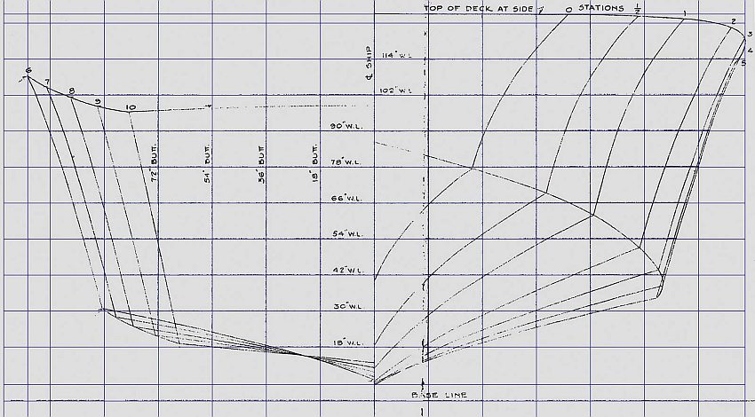 PT Boat BOS Elco Plan 3000 Lines Plan Frame Stations